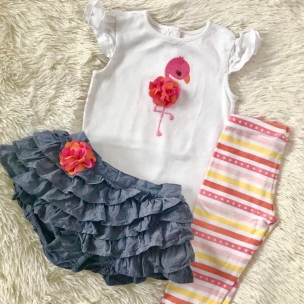 Gymboree Flamingo Rosette Ruffled Set•Like New